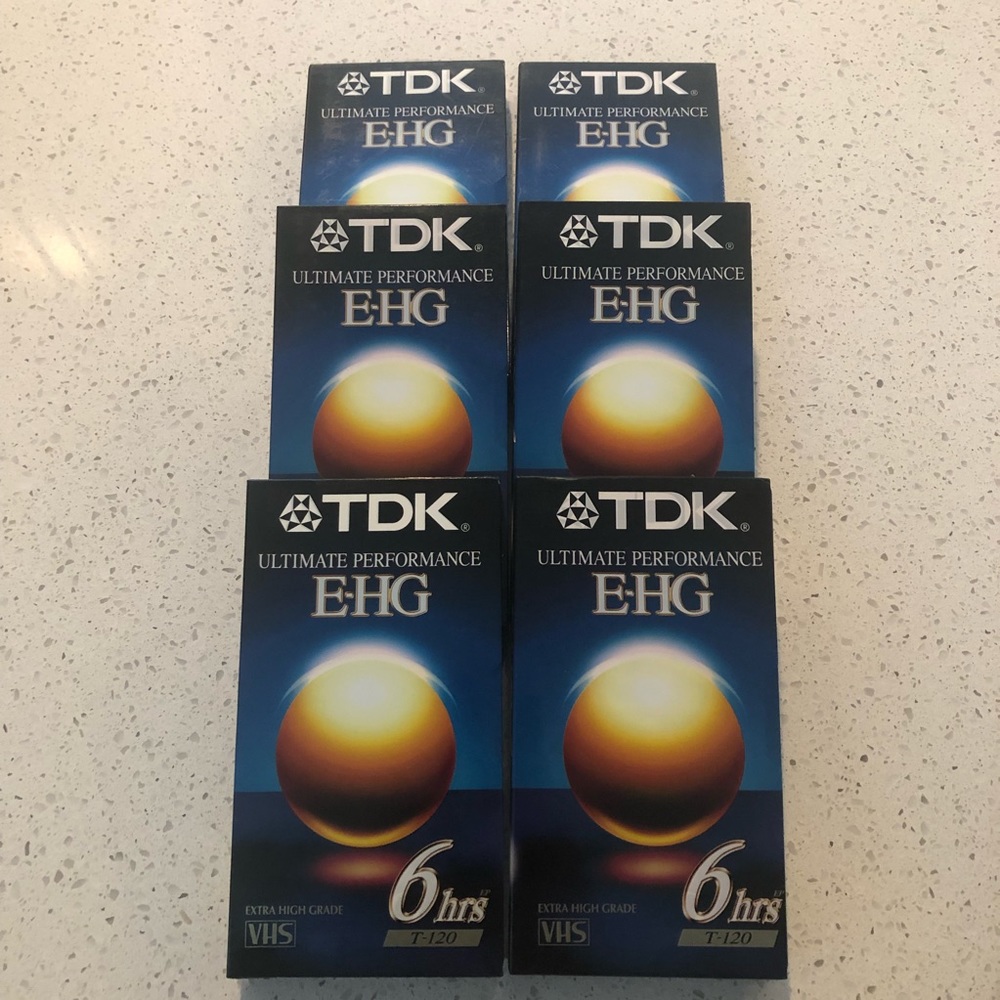 VHS Blank Tapes TDK E-HG Extra High Grade T-120 6 Hours Lot of 6 Sealed